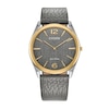 Thumbnail Image 1 of Unisex Citizen Eco-Drive® Dress Classic Gold-Tone IP Leather Strap Watch with Grey Dial (Model: AR3124-07H)