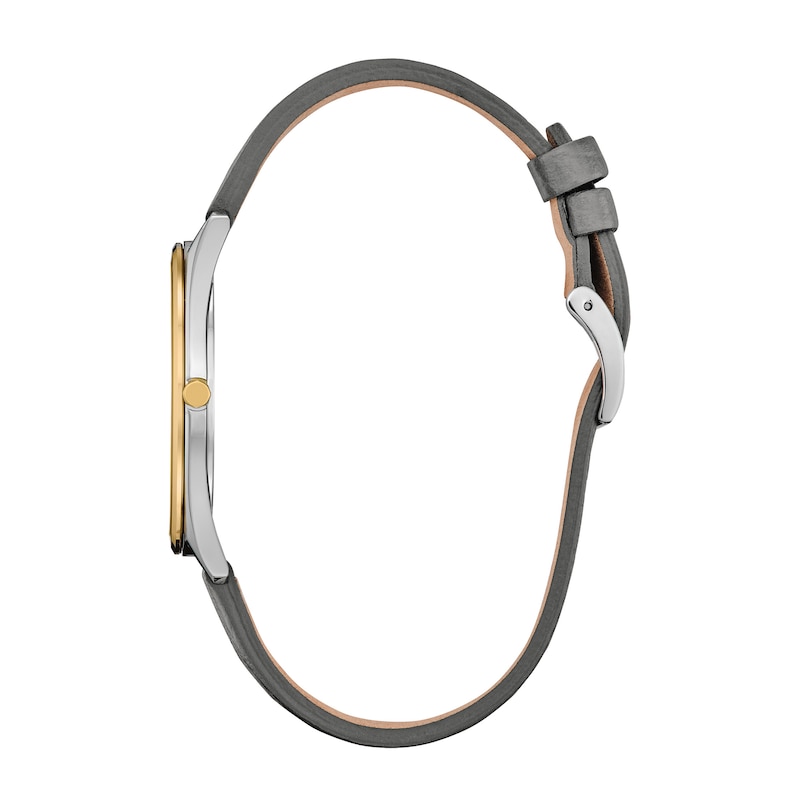 Main Image 2 of Unisex Citizen Eco-Drive® Dress Classic Gold-Tone IP Leather Strap Watch with Grey Dial (Model: AR3124-07H)