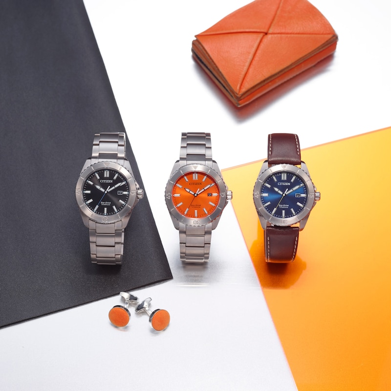 Main Image 3 of Men’s Citizen Eco-Drive® Brycen Weekender Super Titanium™ Watch with Orange Dial (Model: AW1840-50X)