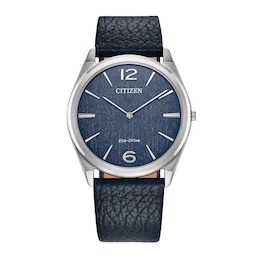 Unisex Citizen Eco-Drive® Dress Classic Blue Leather Strap Watch with Blue Dial (Model: AR3120-08L)