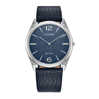 Unisex Citizen Eco-Drive® Dress Classic Blue Leather Strap Watch with Blue Dial (Model: AR3120-08L)