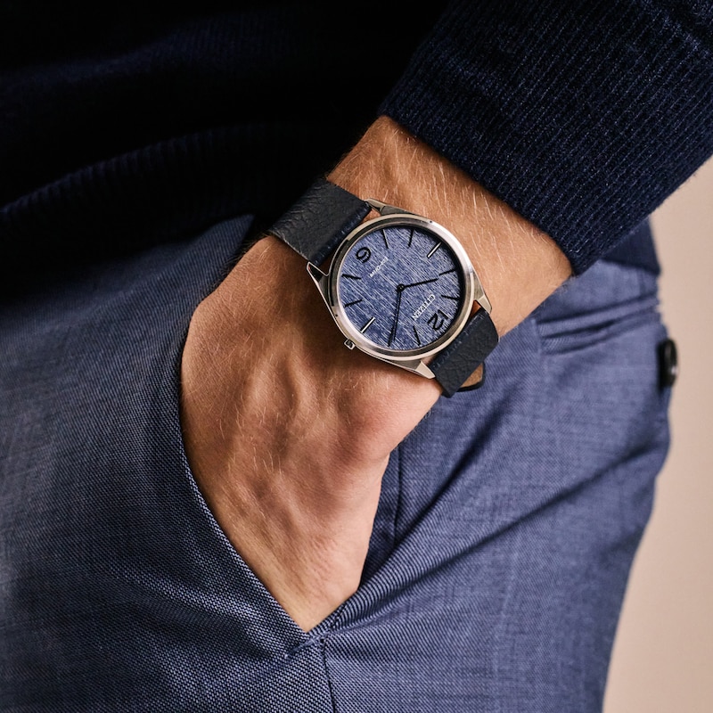 Main Image 3 of Unisex Citizen Eco-Drive® Dress Classic Blue Leather Strap Watch with Blue Dial (Model: AR3120-08L)