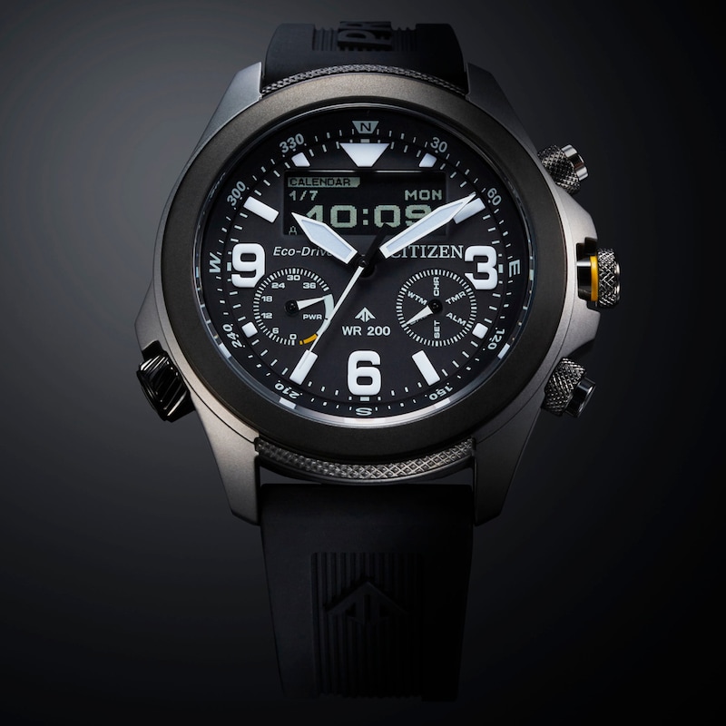 Men’s Citizen Eco-Drive® Promaster Land Black Rubber Strap Watch with Black Dial (Model: JV1007-07E)