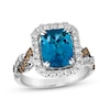 Thumbnail Image 1 of Le Vian® Cushion-Cut Deep Sea Blue Topaz™ and 0.83 CT. T.W. Diamond Frame Twist Shank Ring in 14K Vanilla Gold®