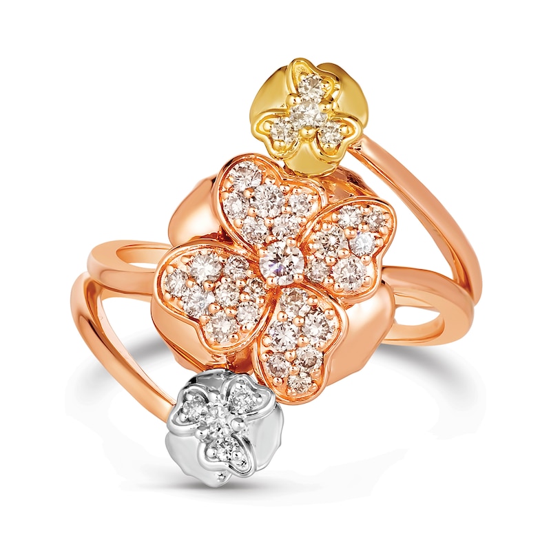 Main Image 4 of Le Vian® 0.55 CT. T.W. Diamond Flower Bypass Ring in 14K Strawberry Gold®