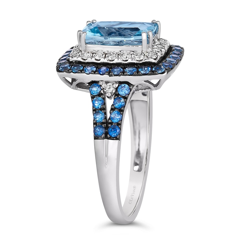 Main Image 2 of Le Vian® Sea Blue Aquamarine® and Blueberry Sapphire™ with Diamond Double Cushion Frame Ring in 14K Vanilla Gold®