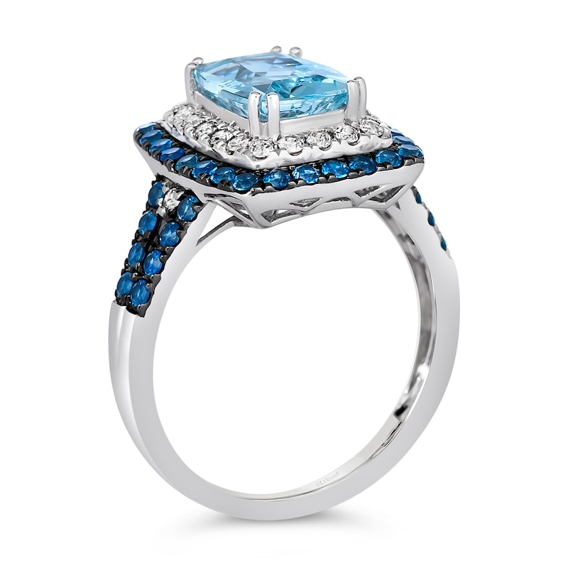 Main Image 3 of Le Vian® Sea Blue Aquamarine® and Blueberry Sapphire™ with Diamond Double Cushion Frame Ring in 14K Vanilla Gold®