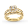 Thumbnail Image 1 of 0.62 CT. T.W. Princess-Cut Canadian Certified Centre Diamond Cushion Frame Split Shank Bridal Set in 10K Gold (I/I2)