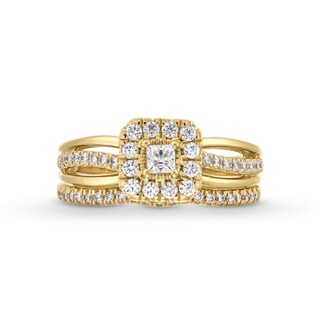 0.62 CT. T.W. Princess-Cut Canadian Certified Centre Diamond Cushion Frame Split Shank Bridal Set in 10K Gold (I/I2)