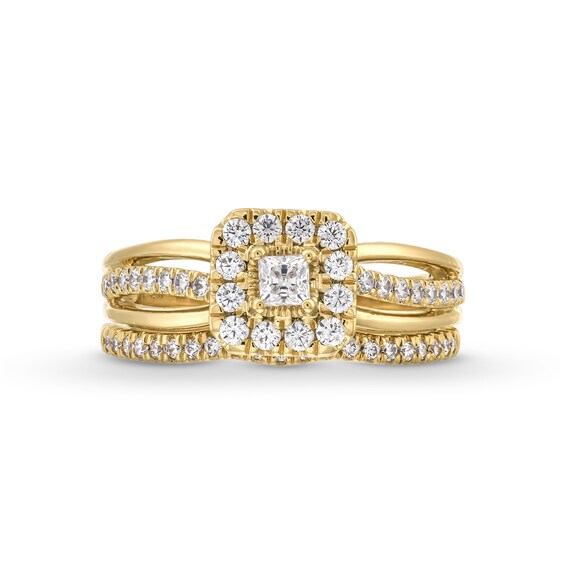 0.62 CT. T.W. Princess-Cut Canadian Certified Centre Diamond Cushion Frame Split Shank Bridal Set in 10K Gold (I/I2)