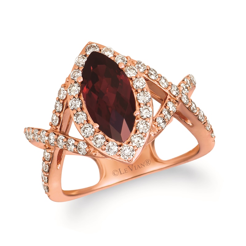 Main Image 1 of Le Vian® Marquise-Cut Pomegranate Garnet™ and 0.92 CT. T.W. Diamond Frame Crossover Ring in 14K Strawberry Gold®