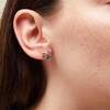 Thumbnail Image 2 of Pear-Shaped Lab-Created Emerald and White Lab-Created Sapphire Bow Drop Earrings in Sterling Silver