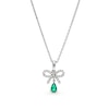 Thumbnail Image 1 of Pear-Shaped Lab-Created Emerald and White Lab-Created Sapphire Bow Pendant in Sterling Silver