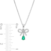 Thumbnail Image 4 of Pear-Shaped Lab-Created Emerald and White Lab-Created Sapphire Bow Pendant in Sterling Silver