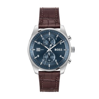 Men's Hugo Boss Skytraveller Brown Leather Strap Chronograph Watch with Blue Dial (Model: 1514194)