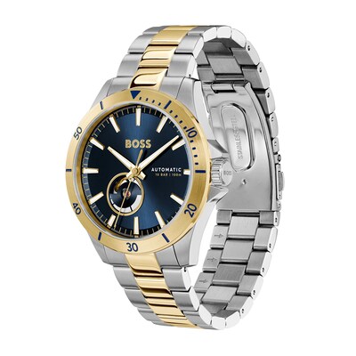 Men's Hugo Boss Troper Two-Tone IP Automatic Watch with Blue Dial (Model: 1514201)
