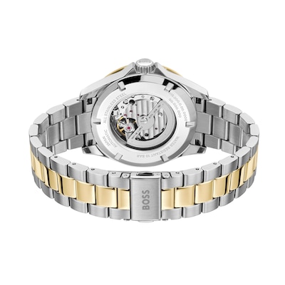 Men's Hugo Boss Troper Two-Tone IP Automatic Watch with Blue Dial (Model: 1514201)