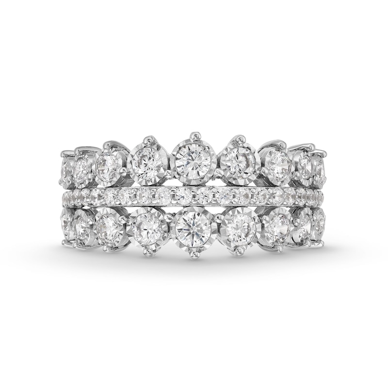 Main Image 4 of 1.00 CT. T.W. Diamond Graduated Triple Row Anniversary Band in 10K White Gold