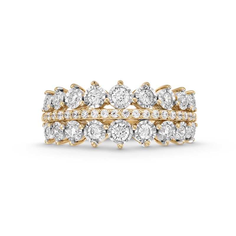 Main Image 4 of 0.50 CT. T.W. Diamond Graduated Triple Row Anniversary Band in 10K Gold