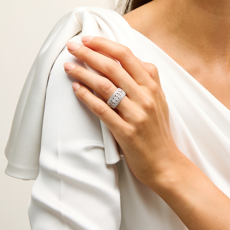 Main Image 2 of 2.00 CT. T.W. Oval and Round Certified Lab-Grown Diamond Multi-Row Anniversary Band in 14K White Gold (F/SI2)