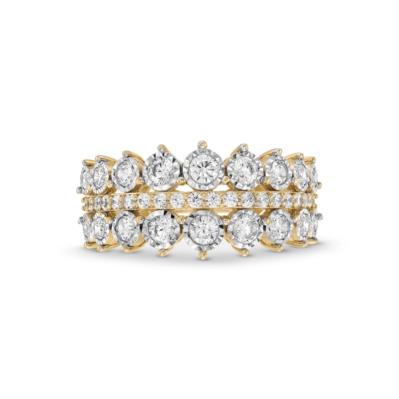 Main Image 4 of 1.00 CT. T.W. Diamond Graduated Triple Row Anniversary Band in 10K Gold