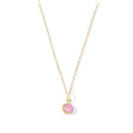 Child’s 4.0mm Pink Cubic Zirconia Solitaire Beaded Frame Pendant in 14K Gold - 13"