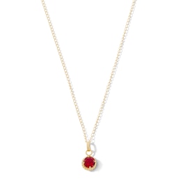 Child’s 4.0mm Red Cubic Zirconia Solitaire Beaded Frame Pendant in 14K Gold - 13"