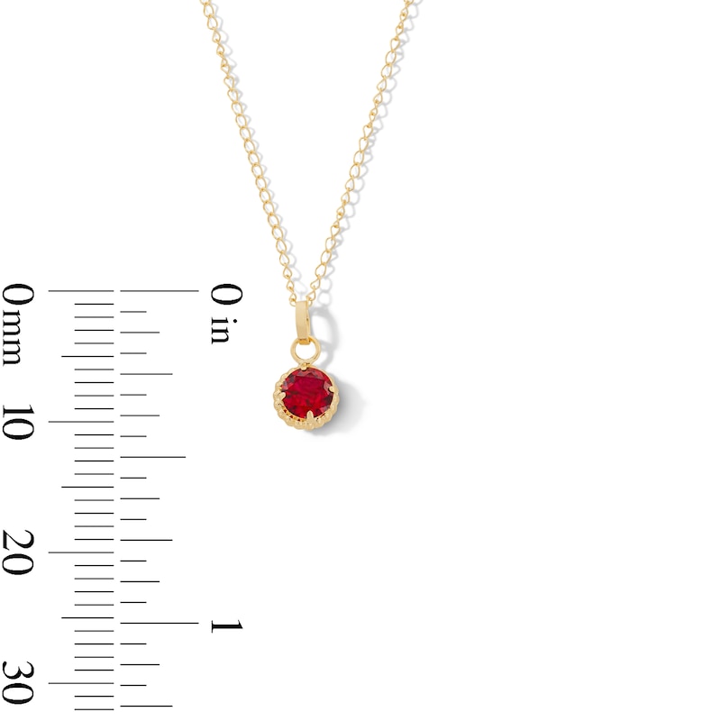 Main Image 2 of Child’s 4.0mm Red Cubic Zirconia Solitaire Beaded Frame Pendant in 14K Gold - 13"