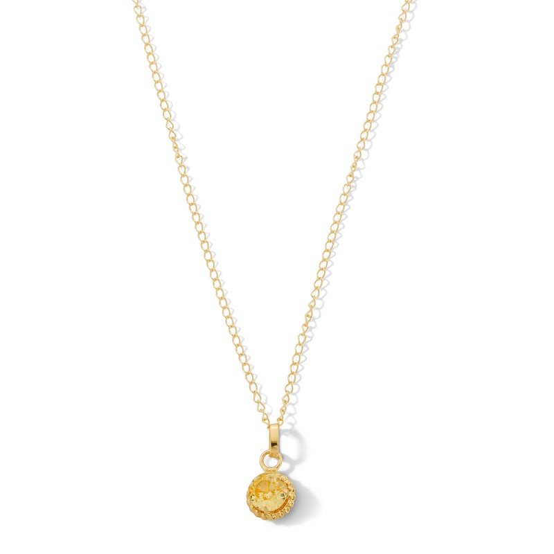 Main Image 1 of Child’s 4.0mm Yellow Cubic Zirconia Solitaire Beaded Frame Pendant in 14K Gold - 13"