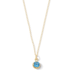 Child’s 4.0mm Blue Cubic Zirconia Solitaire Beaded Frame Pendant in 14K Gold - 13"