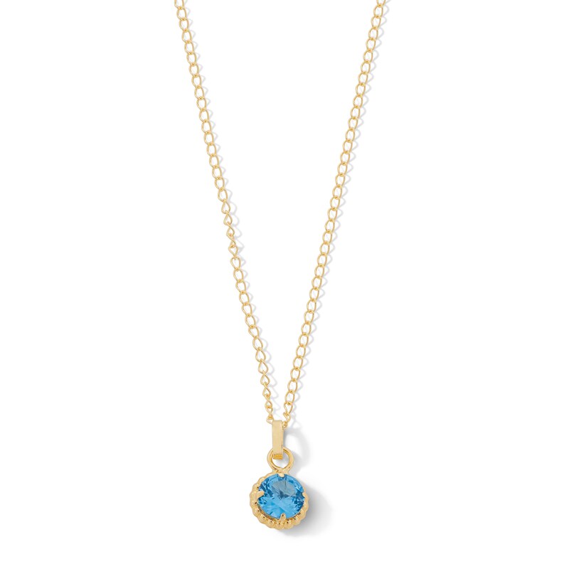 Child's 4.0mm Blue Cubic Zirconia Solitaire Beaded Frame Pendant in 14K Gold - 13"