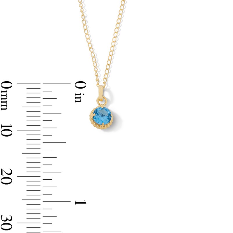 Main Image 2 of Child’s 4.0mm Blue Cubic Zirconia Solitaire Beaded Frame Pendant in 14K Gold - 13"