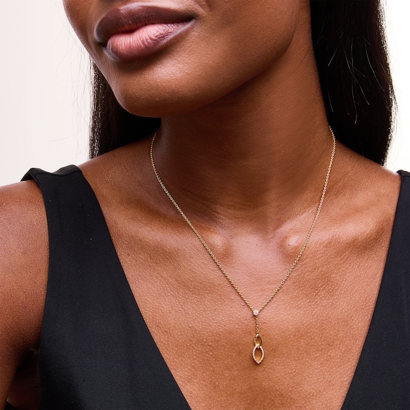 Main Image 2 of 0.085 CT. T.W. Diamond Double Marquise Drop Lariat Necklace in Sterling Silver with 14K Gold Plate