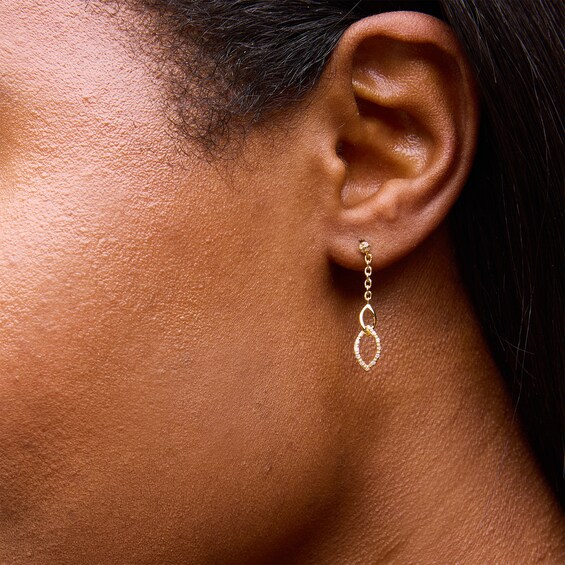 0.085 CT. T.W. Diamond Double Marquise Chain Drop Earrings in Sterling Silver with 14K Gold Plate
