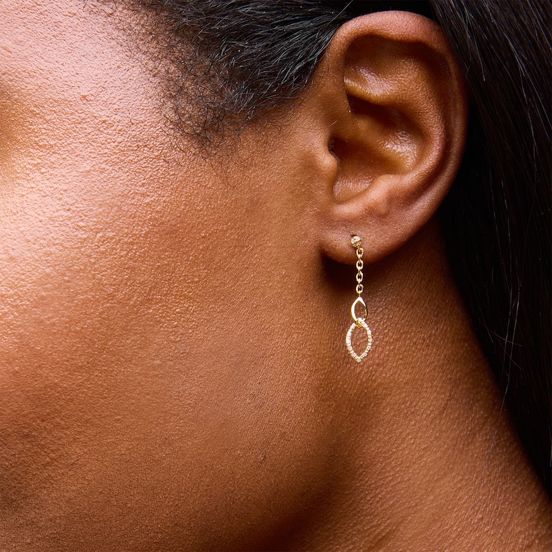 Main Image 2 of 0.085 CT. T.W. Diamond Double Marquise Chain Drop Earrings in Sterling Silver with 14K Gold Plate