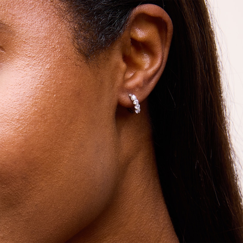 Main Image 2 of 0.50 CT. T.W. Certified Lab-Grown Diamond Four Stone Huggie Hoop Earrings in 10K White Gold (F/SI2)