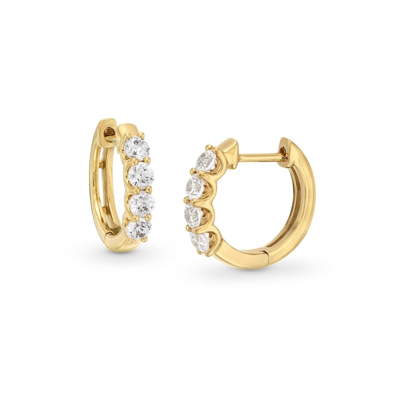 Main Image 1 of 0.50 CT. T.W. Certified Lab-Grown Diamond Four Stone Huggie Hoop Earrings in 10K Gold (F/SI2)