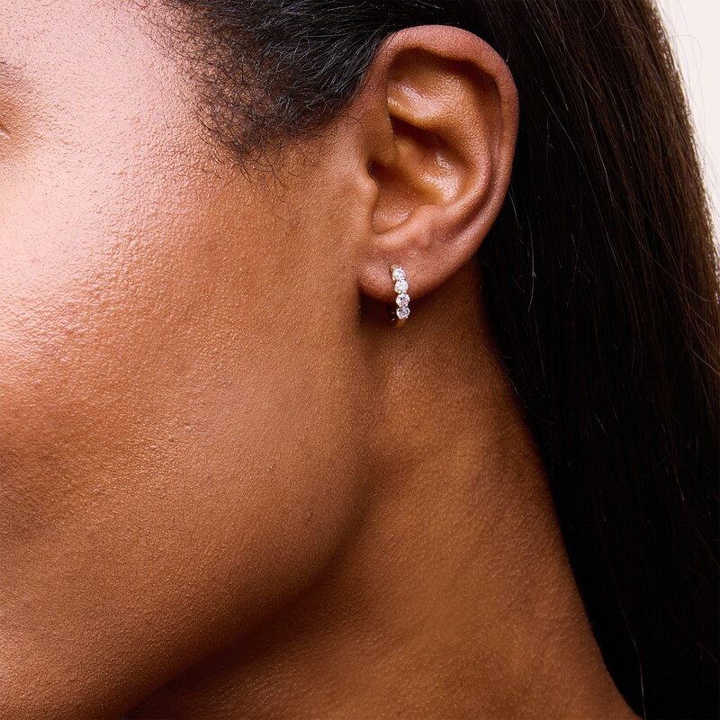 Main Image 2 of 0.50 CT. T.W. Certified Lab-Grown Diamond Four Stone Huggie Hoop Earrings in 10K Gold (F/SI2)