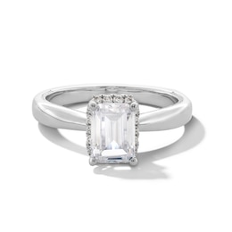 1.40 CT. T.W. Emerald-Cut Certified Lab-Grown Diamond Frame Engagement Ring in 14K White Gold (F/SI2)