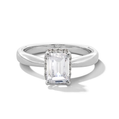 1.40 CT. T.W. Emerald-Cut Certified Lab-Created Diamond Frame Engagement Ring in 14K White Gold (F/SI2)