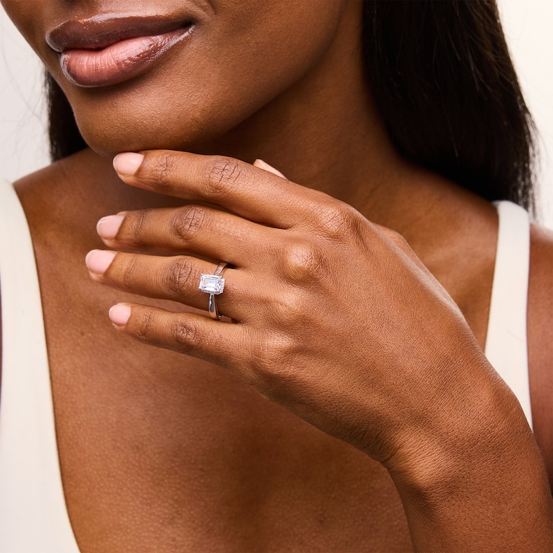 Main Image 2 of 1.40 CT. T.W. Emerald-Cut Certified Lab-Grown Diamond Frame Engagement Ring in 14K White Gold (F/SI2)