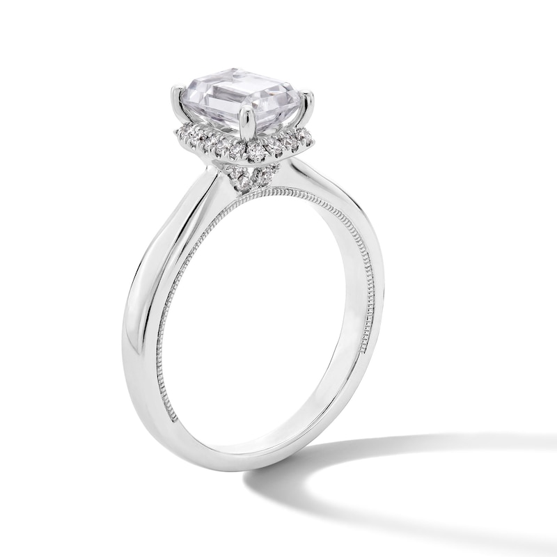 Main Image 4 of 1.40 CT. T.W. Emerald-Cut Certified Lab-Grown Diamond Frame Engagement Ring in 14K White Gold (F/SI2)
