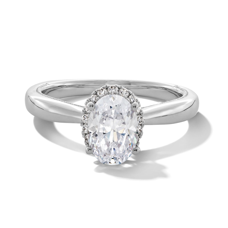 1.40 CT. T.W. Oval Certified Lab-Created Diamond Frame Engagement Ring in 14K White Gold (F/SI2)