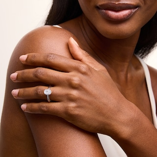 1.40 CT. T.W. Oval Certified Lab-Created Diamond Frame Engagement Ring in 14K White Gold (F/SI2)