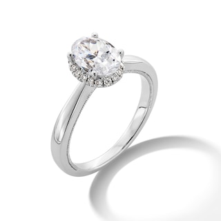 1.40 CT. T.W. Oval Certified Lab-Created Diamond Frame Engagement Ring in 14K White Gold (F/SI2)