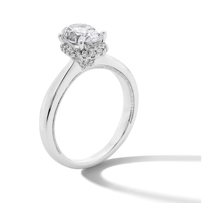 1.40 CT. T.W. Oval Certified Lab-Created Diamond Frame Engagement Ring in 14K White Gold (F/SI2)