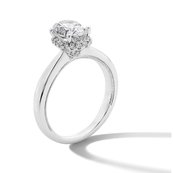 1.40 CT. T.W. Oval Certified Lab-Created Diamond Frame Engagement Ring in 14K White Gold (F/SI2)