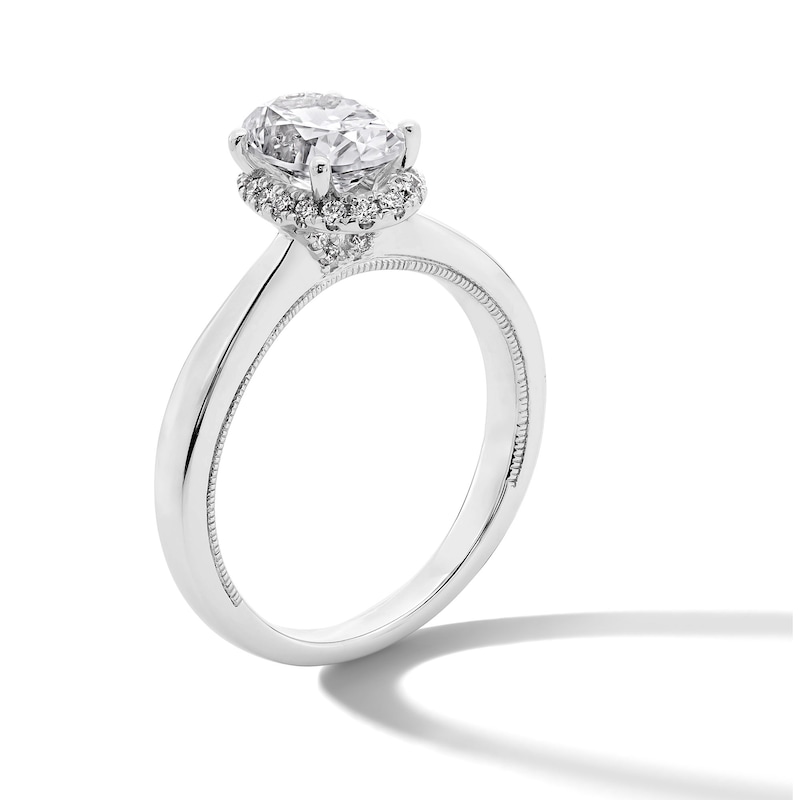 Main Image 4 of 1.40 CT. T.W. Oval Certified Lab-Grown Diamond Frame Engagement Ring in 14K White Gold (F/SI2)