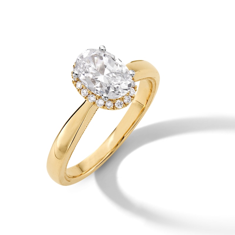 Main Image 3 of 1.40 CT. T.W. Oval Certified Lab-Grown Diamond Frame Engagement Ring in 14K Gold (F/SI2)