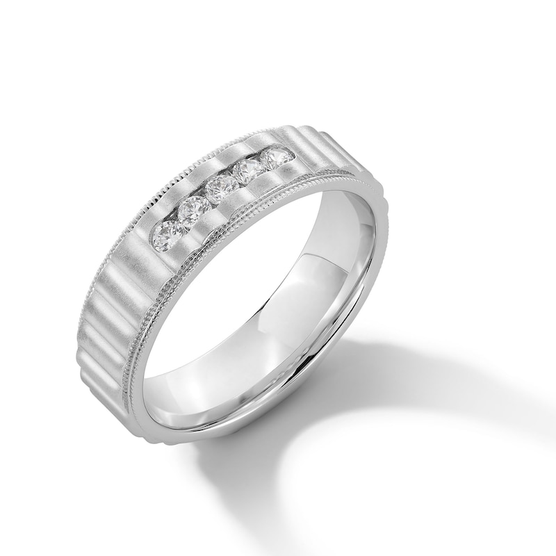 Main Image 3 of 0.25 CT. T.W. Diamond Five Stone Ribbed Vintage-Style Anniversary Band in Sterling Silver